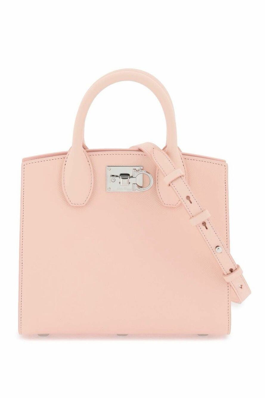 Salvatore Ferragamo Studio Bag Pink Leather Gancini Lock Top Handle W Strap